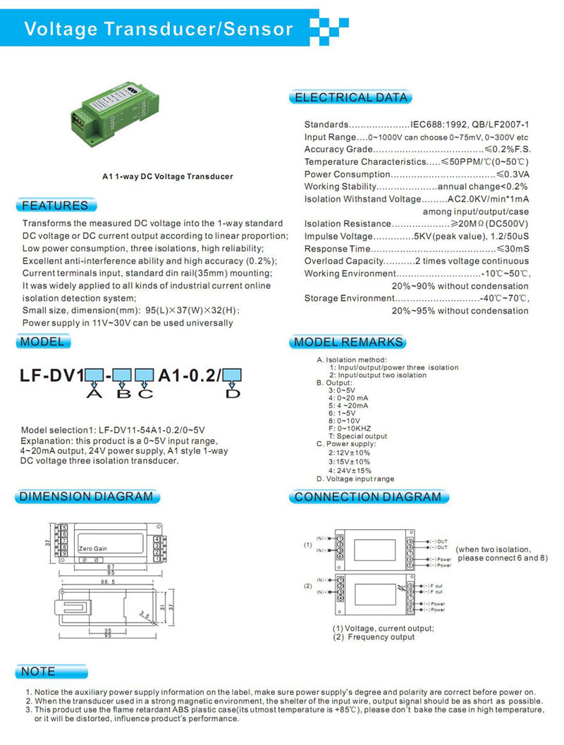 SA1 1-way DC Voltage Transducer